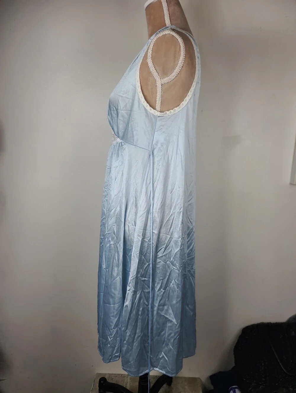 Vtg 60's Lorraine Blue Nylon Lace Front Sleeveless Midi Slip Retro Nightgown M - Picture 12 of 15